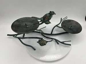 Beautiful Rustic 14" Long Heavy Metal Bird on a Branch Flower Candle Holder - Picture 1 of 6