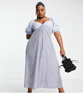 Plus Size Asos Striped Cotton Tea Dress Size 24