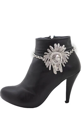 Women Silver Chain Boot Western Bracelet Shoe American Indian Charm Accessory - Imagem 1 de 4