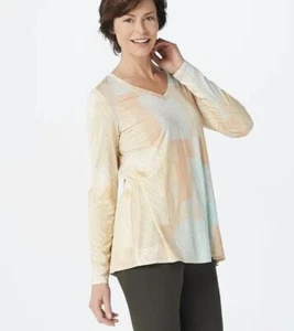 Logo by Lori Goldstein Women's Size L Pastel Printed V-Neck Stretch Tunic - Picture 1 of 9