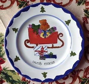 9" SANTA's COOKIES RED SLEIGH COOKIE PLATE MESA INTERNATIONAL POTTERY Teddy Bear - Picture 1 of 4