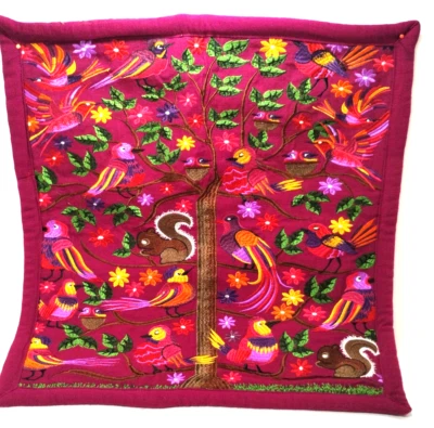 NUEVO ~ Funda de Almohada Mexicana ~ OAXACA Hecha a Mano ~ FLORES DE PÁJAROS ~ Bordada 18" ~ Arte Popular Foto 1 de 2