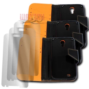 3X WALLET CASE COVER+SCREEN PROTECTOR POUCH PU LEATHER ORANGE FOR GALAXY S4 - Picture 1 of 2