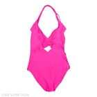 Aerie Hot Pink Ruffle Top Tie Up Swim Bathing Open One Piece Swim Suit Sz Small