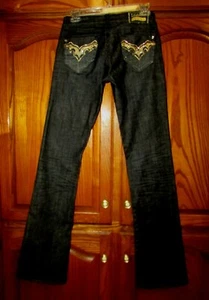 NEW LA IDOL SZ 3X34 GOLD SEQUINED EMBELLISHED BOOT JEANS/RHINESTONE BUTTON/RIVET - Picture 1 of 8
