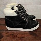 STEVE MADDEN Women?s Black Lakes Wedge Sherpa Lined Sneakers Size 11