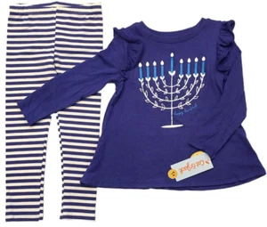 Cat & Jack New Girl's Size 4T Blue Happy Hanukkah 2 Piece Top & Leggings Set - Picture 1 of 10