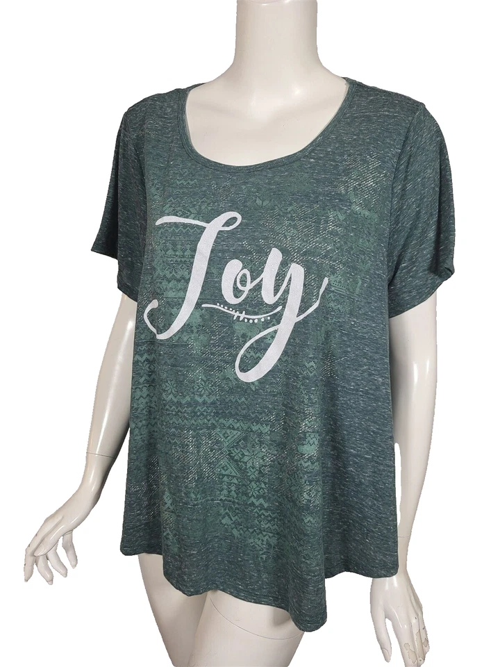 Style & Co Green Short Sleeve Joy Graphic Shirt Plus 1x