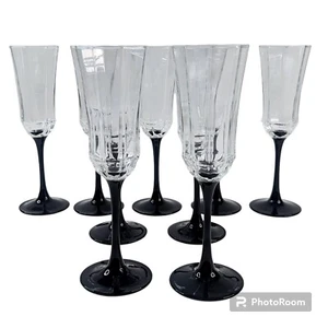 Luminarc France Flutes Luxury Jet Black Long Stem Octagon Wine Champagne Glass - Picture 1 of 15