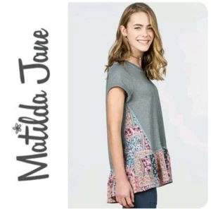 MATILDA JANE SIZE 12 Girls 435 Gray Patchwork Look Tunic Swing Top NWT - Picture 1 of 6