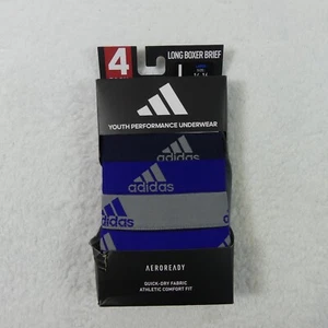 Adidas Underwear Boys Large 14/16 Gray Blue Long Boxer Brief Aeroready 4 Pack - Picture 1 of 11