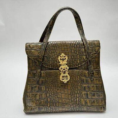 ВИНТАЖНЫЙ Murray Kruger 60-х аллигатор кожи сумочки золотой тон оборудование сумка коричневый - Изображение 1 из 4