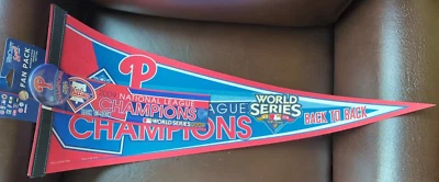 PHILADELPHIA PHILLIES 2009 WORLD SERIES PENNANT BUMPER STRIP & BUTTON - FAN PACK - Image 1 of 4