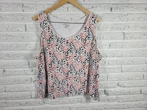Kim Rogers Women Top 2X Tank Sleeveless Pink Animal Print Cotton Casual Stretchy - Picture 1 of 7