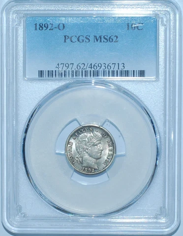 1892 O PCGS MS62 Barber Silver Dime Cover