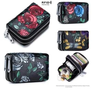 RFID Accordion Credit Card Holder Wallet; Leather Zipper Credit Card Case  - Picture 1 of 18