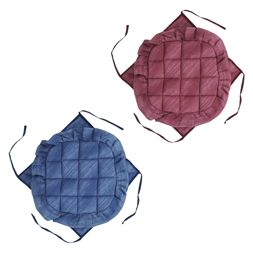 Coprisedie 6 Cuscini Sedia Ali Volant Lacci Tinta Unita Melange Blu Vinaccia - Immagine 1 di 1