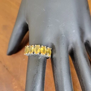 Natural Citrine Gemstone Half Eternity Band Ring 925 Sterling Silver Ring Size 7 - Picture 1 of 9
