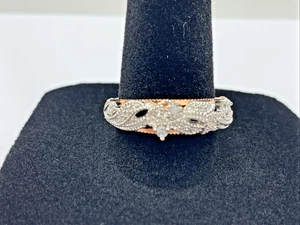 Sterling Silver 925 White CZ Pave Leaf Two-Tone Ring Size 7 - Picture 1 of 24