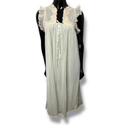 Camisola vintage manga flutter azul pálido creme renda babado ombros 37” busto - Imagem 1 de 4