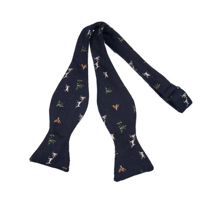 Brooks Brothers 羊毛丝绸领结海军鸟狗野鸡狩猎自领带意大利 — 第 1/4 张图片