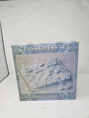 GLASS CHESS SET CLEAR & FROSTED PIECES IN ORIGINAL BOX Free Ship - Image 1 of 3