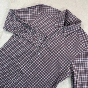 Ermenegildo Zegna Shirt Men Medium Grey Burgundy Multi Plaid Designer Long Sleev - Picture 1 of 7