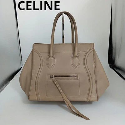 CELINE Luggage Phantom Tote Bag Handbag Shoulder Bag Leather Greige Authentic - Image 1 of 4