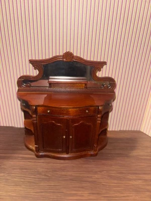 Dollhouse Miniatures Bespaq Mahogany Sideboard Hutch with Mirror, 1:12 Scale - Image 1 of 4