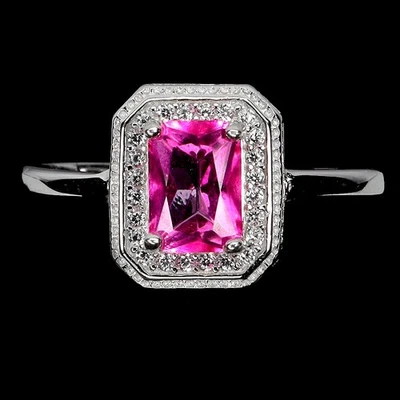 Anillo de plata de ley 925 octágono topacio rosa 7x5 mm piedras preciosas naturales joyería talla 8 Foto 1 de 4