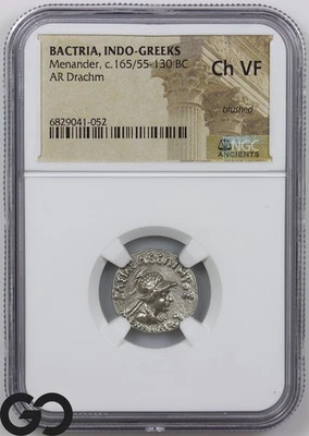 BACTRIA, INDIO-GREEKS, Menander, c. 165/55-130 BC, AR Drachm, NGC Choice VF - Image 1 of 3