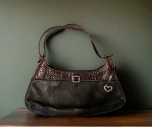 Brighton Leather Purse Shoulder Bag Black & Brown Silver Heart Charm Vintage - Picture 1 of 12