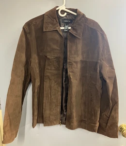 Claiborne Mens Suede Jacket Large Chocolate Brown Lined w/Interior Pocket - Picture 1 of 6