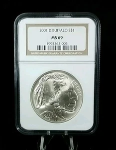 2001 D Buffalo S$1 Sillver Dollar NGC MS 69 GEM #4066 - Picture 1 of 4