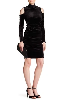 Cynthia Steffe Macie Mock Neck Cold Shoulder Black Velvet Dress Size XS Foto 1 de 2