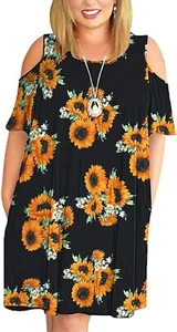 Kancystore Plus Size Dresses Short Sleeve Cold Shoulder Casual -3XL Black - Picture 1 of 3