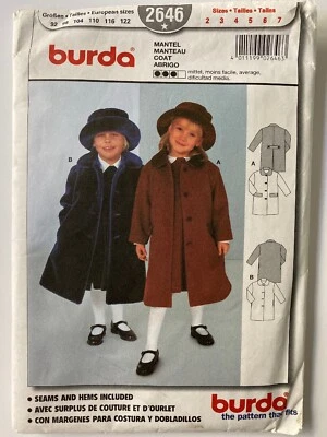 Burda Sewing Pattern 2646 Coat Child's 2-7 CUT  2 Views Jacket - Image 1 of 4