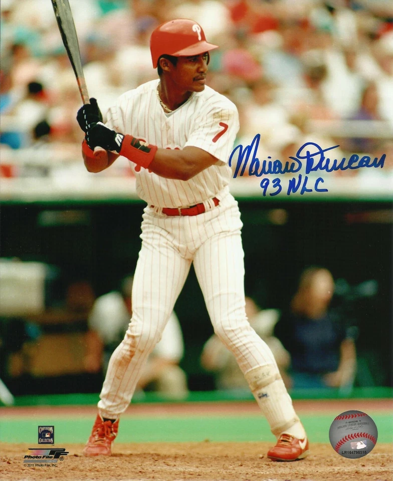 Foto autografiada 8x10 de Mariano Duncan 1993 campeón de la Liga Nacional Philadelphia Phillies certificado de autenticidad Foto 1 de 1