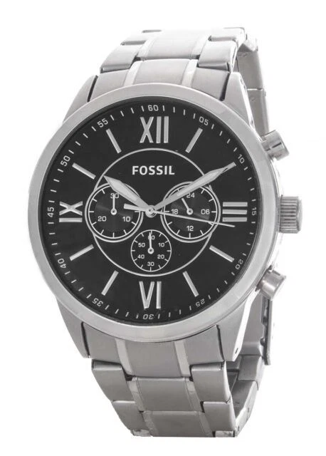 Fossil BQ1125 Flynn Stainless Steel Chronograph Men's Watch - Silver / Black