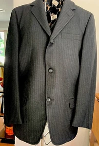 Traje de colección años 60 para hombre 3 piezas azul marino lana a rayas Louis Goldsmith 40R 30”x28” pantalones - Imagen 1 de 23