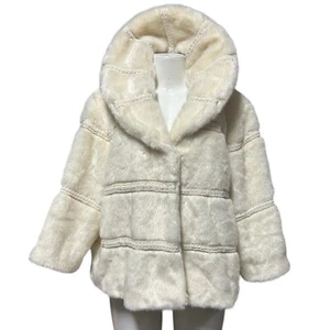 Terry Lewis Ivory Faux Fur Hooded Coat Jacket Winter Warm Size 1X - Picture 1 of 10
