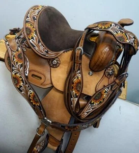 10 12" Pony BROWN seat FLORAL Trail Barrel Pleasure Saddle Youth Option of HSBP - Picture 1 of 4