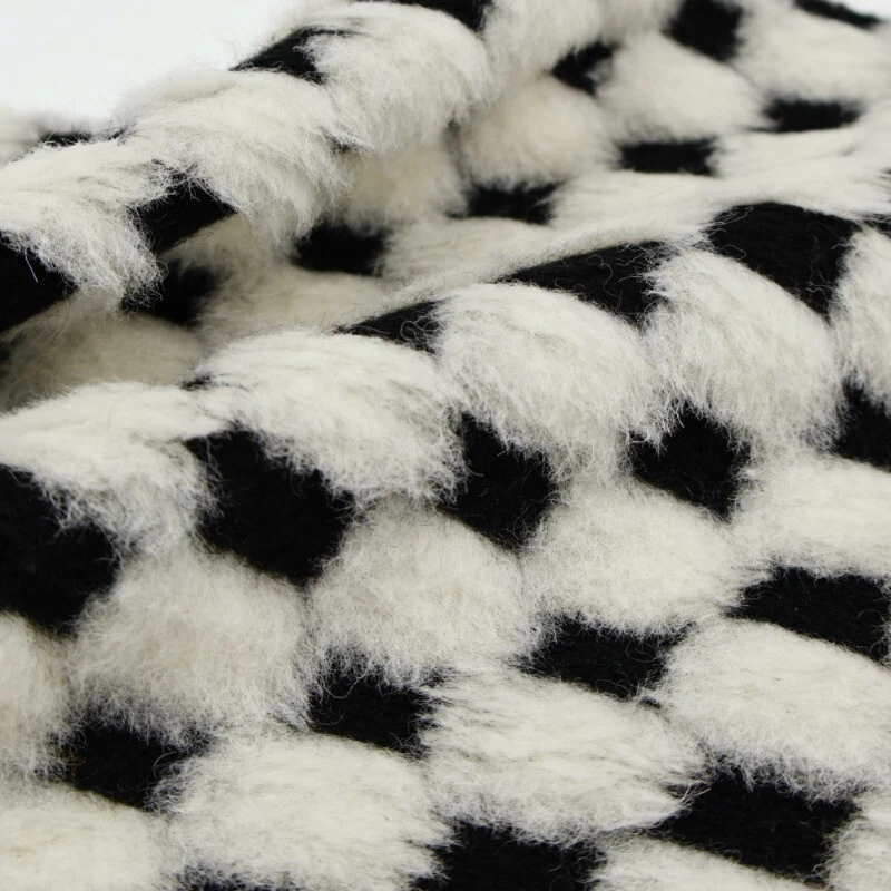 165cm Width Stretchy Wool Blend Knit Fabric DIY Black White Check Plaid for Coat - Image 1 of 4