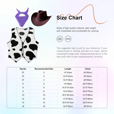 Kids Cowboy Cowgirl Costume Dress Up Outfit Cowboy Hat with Waistcoat Bandanna - Image 1 of 4