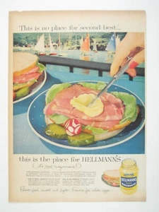 Vintage Hellmanns Mayonnaise Print Ad 1950s Sandwich Sailboats Kitchen Decor - Picture 1 of 2