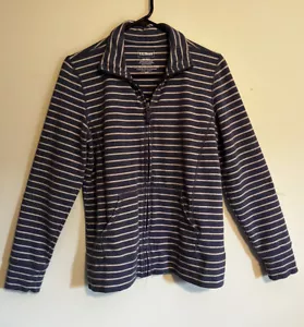 L.L. Bean Damen blau gestreifte Baumwoll-Strickjacke mit Reißverschluss, Größe M Reg - Bild 1 von 8