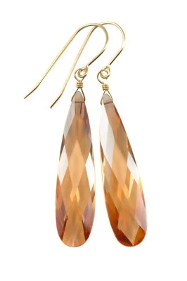 14k Gold Cubic Zirconia Earrings Pink Champagne CZ Long Large 2 " Drop Sterling - Image 1 of 4