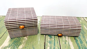 2 Decorative Boxes Bamboo Design with Lid Home Decor Organization Trinket - Picture 1 of 4