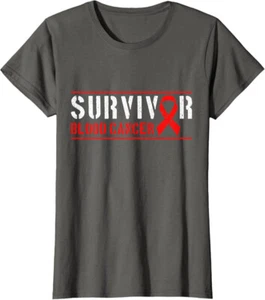Blood Cancer Survivor Red Ribbon Cancer Design Ladies' Crewneck T-Shirt - Picture 1 of 5