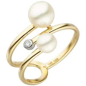 Anillo Con 2 Agua Dulce Perlas Blanco Crema & Brillante 0,02 Qt. 585 Oro - Imagen 1 de 1
